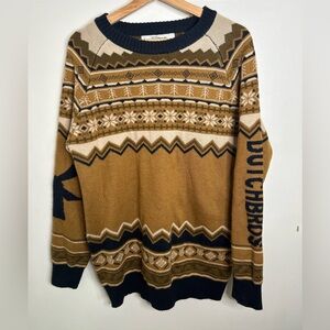 Dutch Bros Brown and Tan Crewneck Sweater